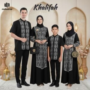 Maheeraz Khalifah Sarimbit Keluarga 2026 Baju Lebaran Couple Keluarga Ayah Ibu Anak Graphite Black