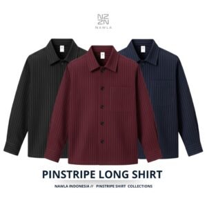 NAWLA - Baju Atasan Kemeja Pria Lengan Panjang Formal Fit Motif Pinstripe Salur Garis
